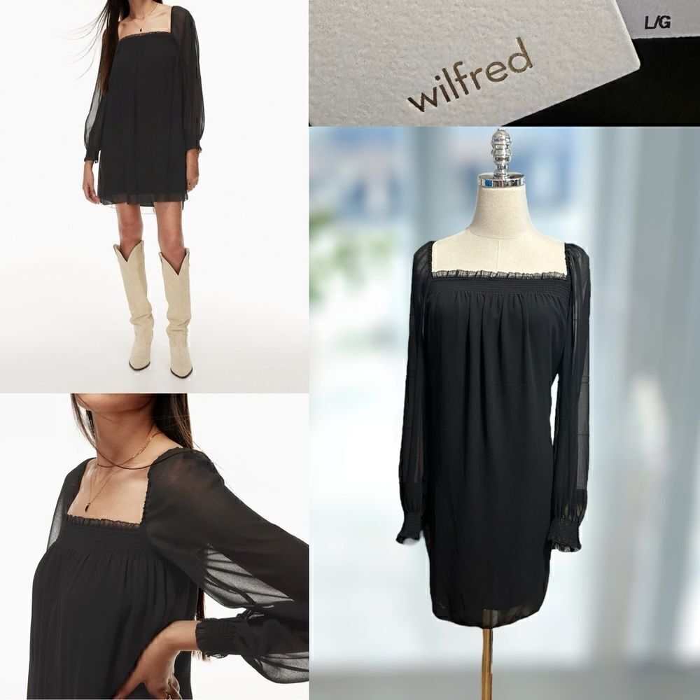 NWT Aritzia Wilfred Free Alana Babydoll Puff Long Sleeve Mini Dress Size L